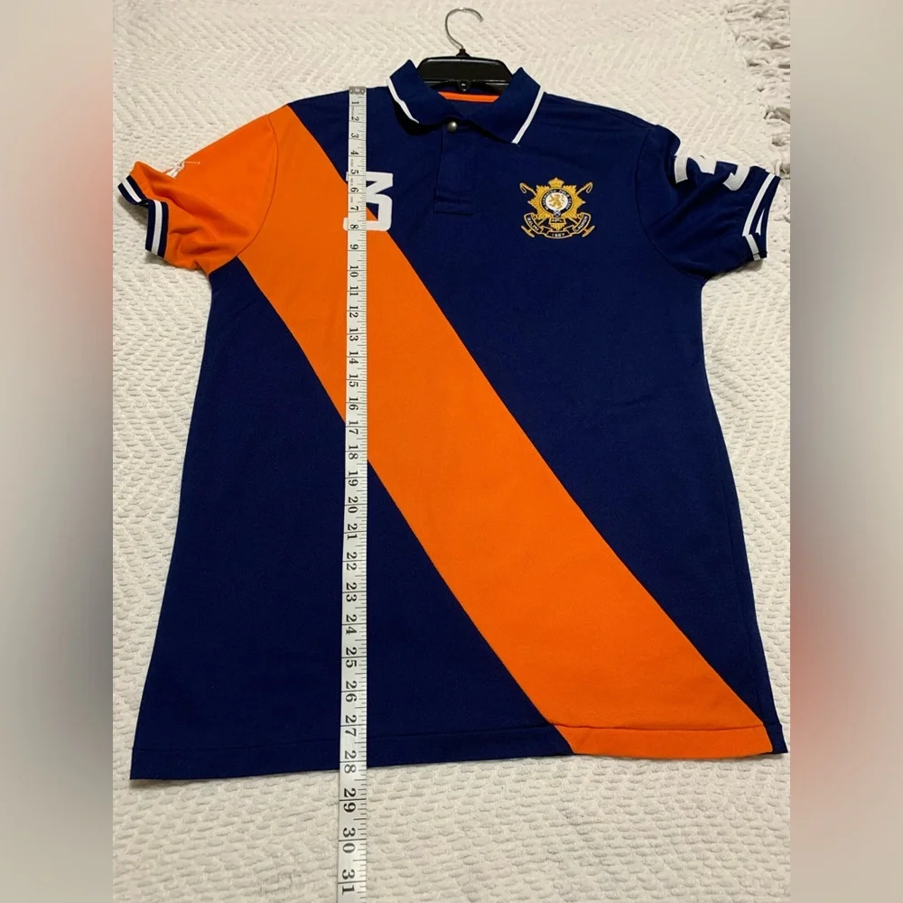 Rugby-Striped Polo Shirt - Navy & Orange
